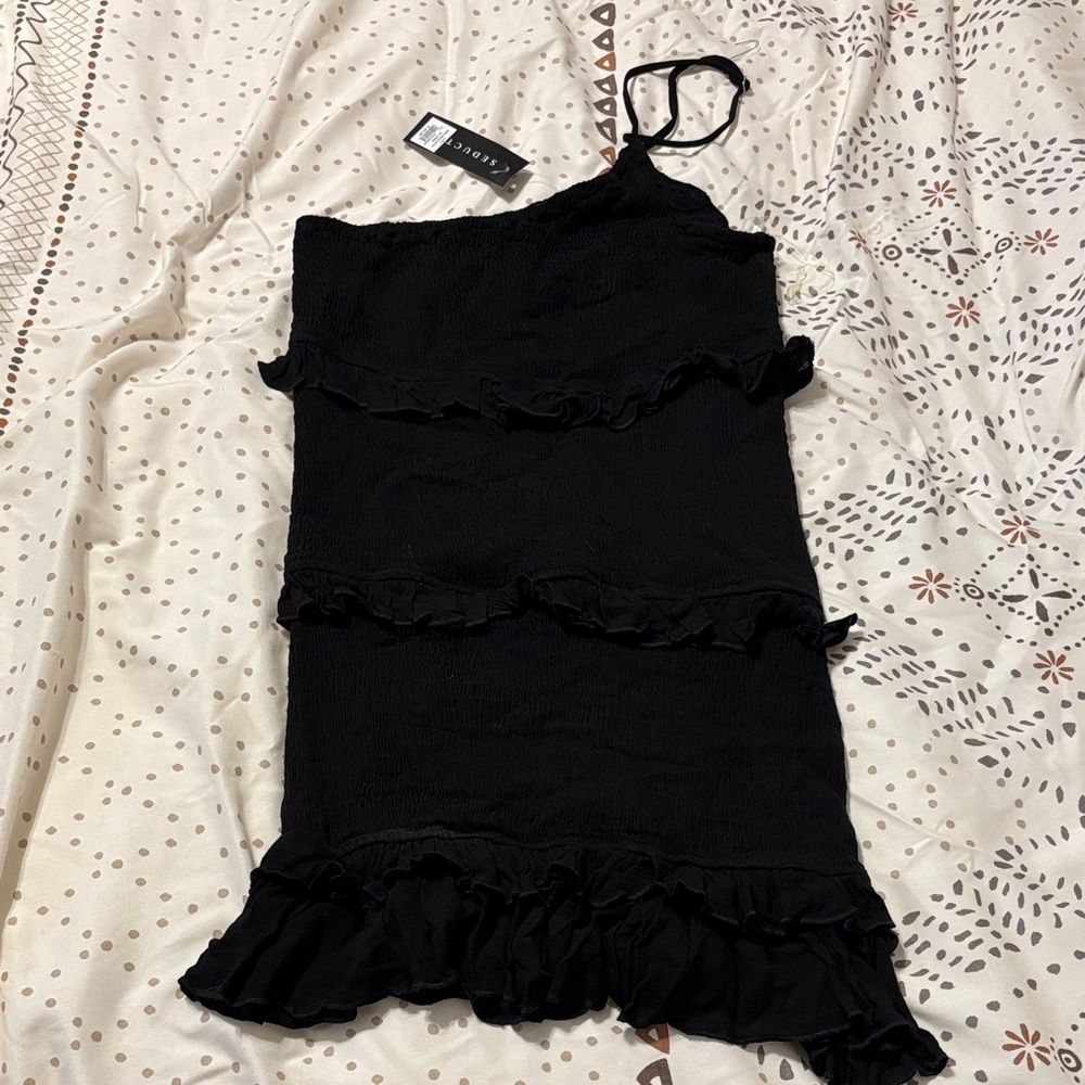 Better Be Elegant Black Textured Dress